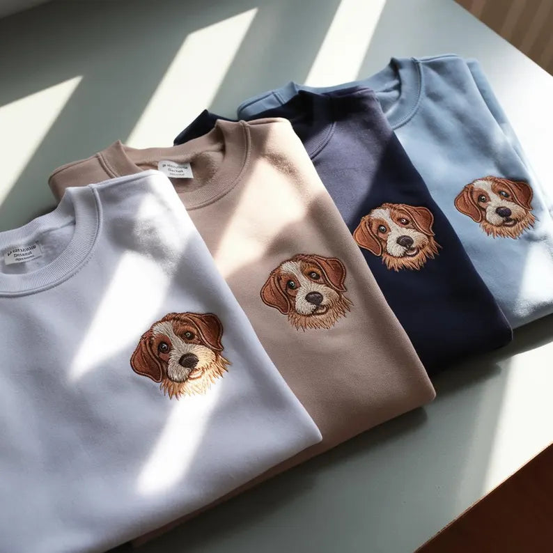 Custom Embroidered Pet Portrait Sweatshirt, Personalized Dog Cat Crewneck