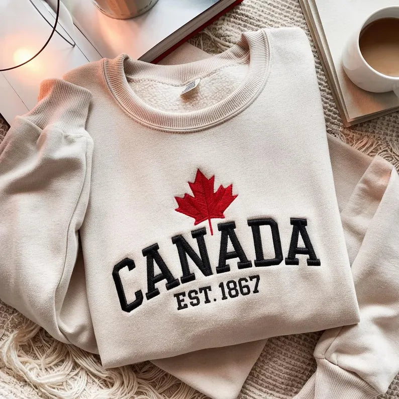 Embroidered Canada Crewneck Sweatshirt, Maple Leaf Gift Canada